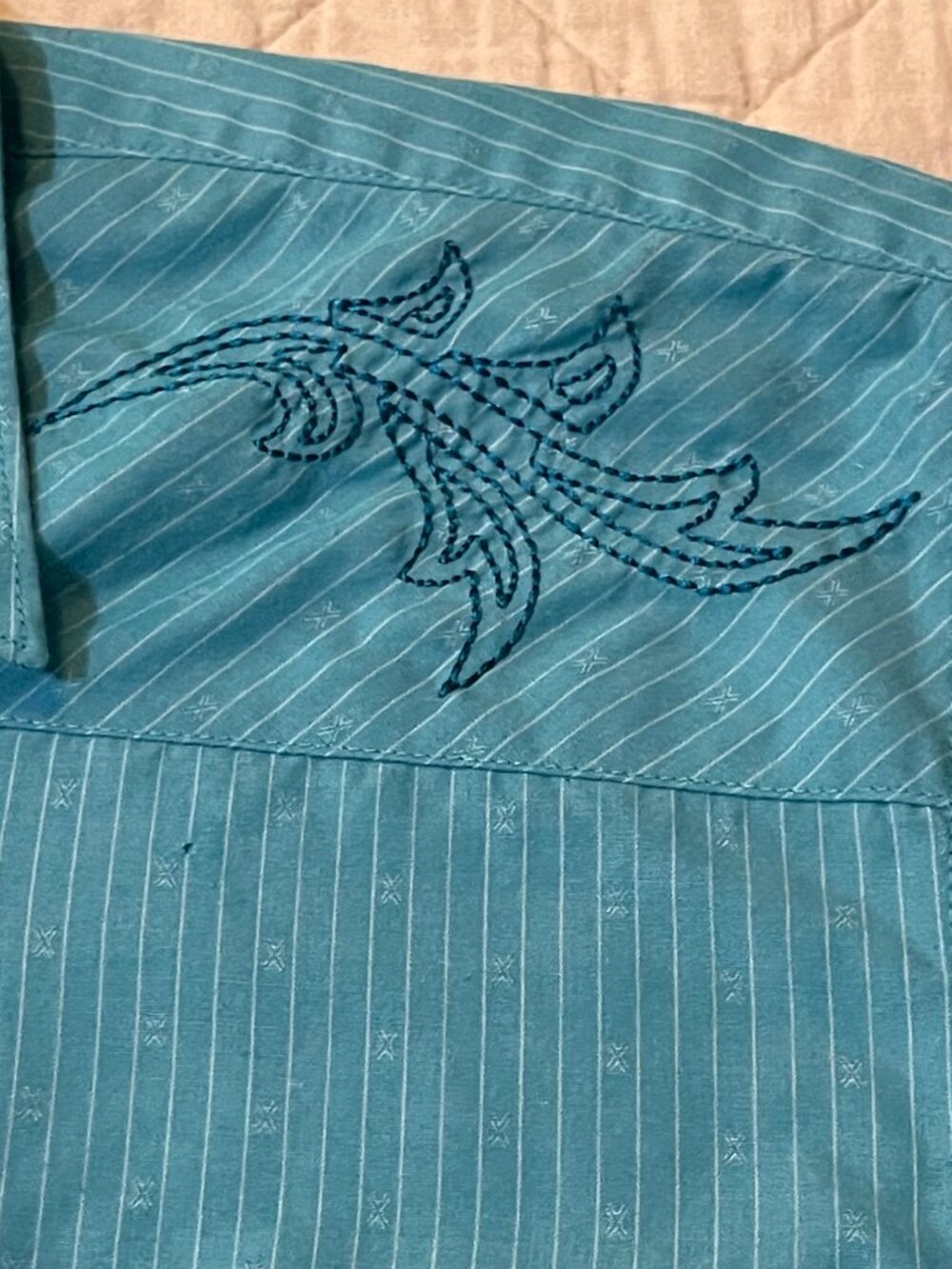 Men's XXL Wrangler Aqua/White Pinstripe Pearl Snap Long Sleeve Shirt - Picture 11 of 15